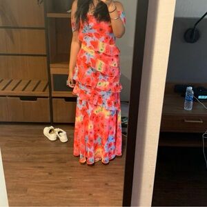 Beautiful floral ruffle maxi dress - perfect for weddings and very flattering